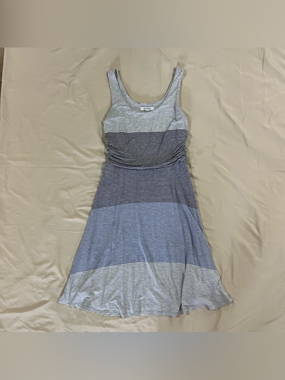 Athleta Striped Tank Dress Ombre Gray White Draped Ruched Size Small